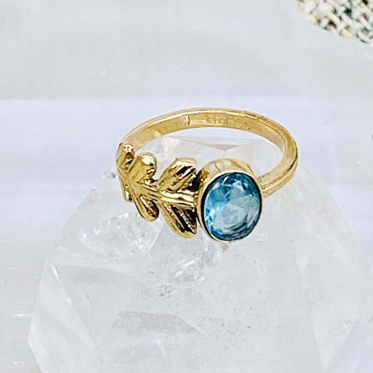 Gold Filled Crystal Ring, Handmade Jewelry, Leaf Style Ring, Bohemian Jewelry, Gift For Her, Non Tarnish Ring,Statement Ring, Stackable Ring