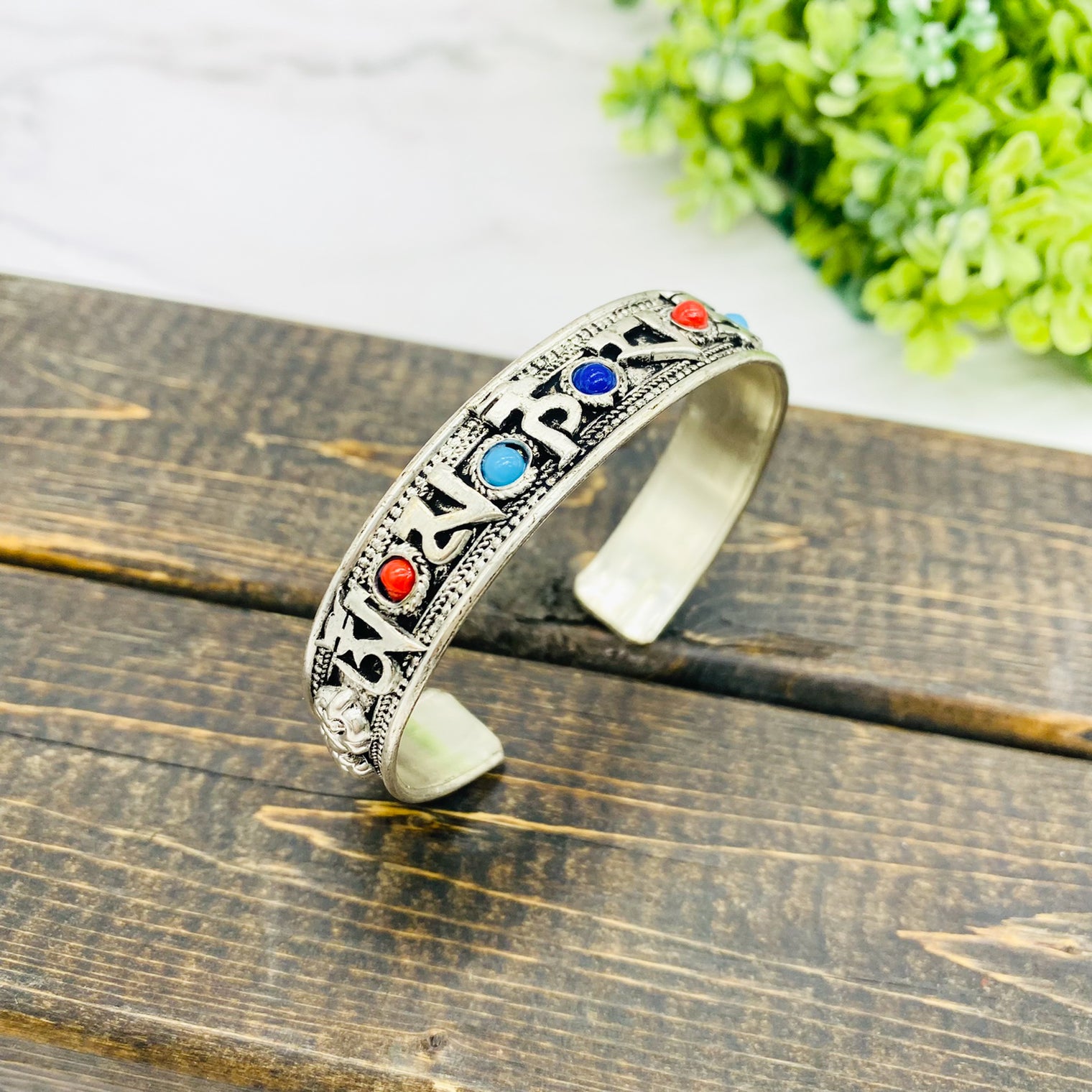 Filigree Handmade Cuff Bracelet with Healing Mantra