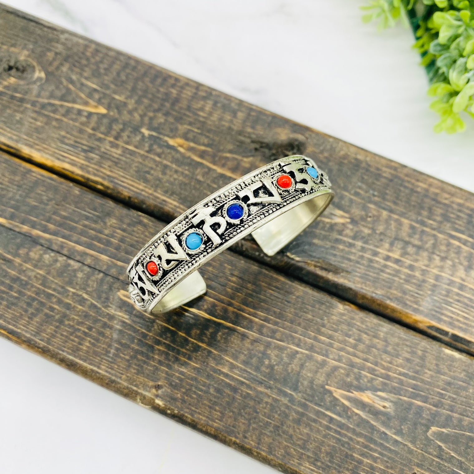 Filigree Handmade Cuff Bracelet with Healing Mantra