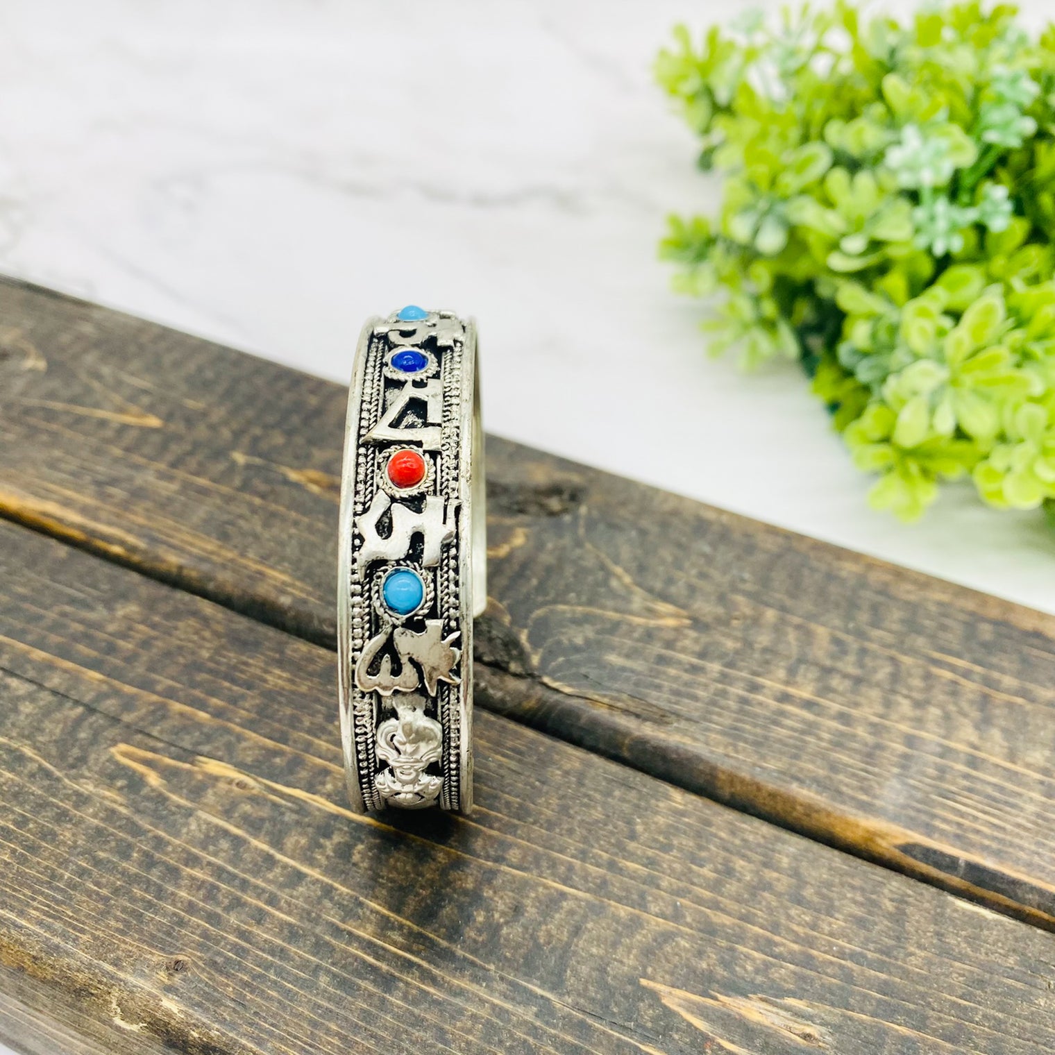 Filigree Handmade Cuff Bracelet with Healing Mantra