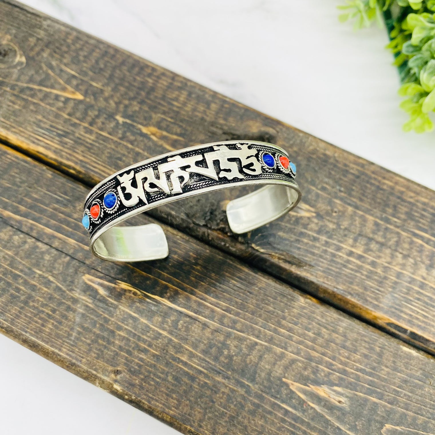 Filigree Handmade Cuff Bracelet with Healing Mantra