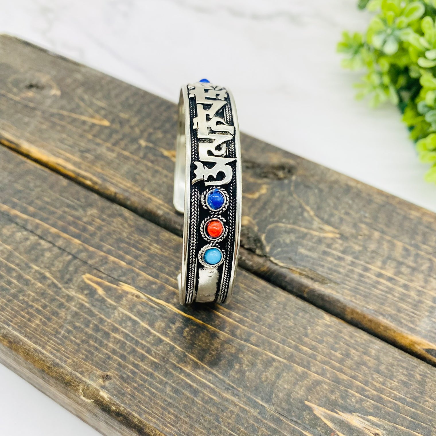 Filigree Handmade Cuff Bracelet with Healing Mantra