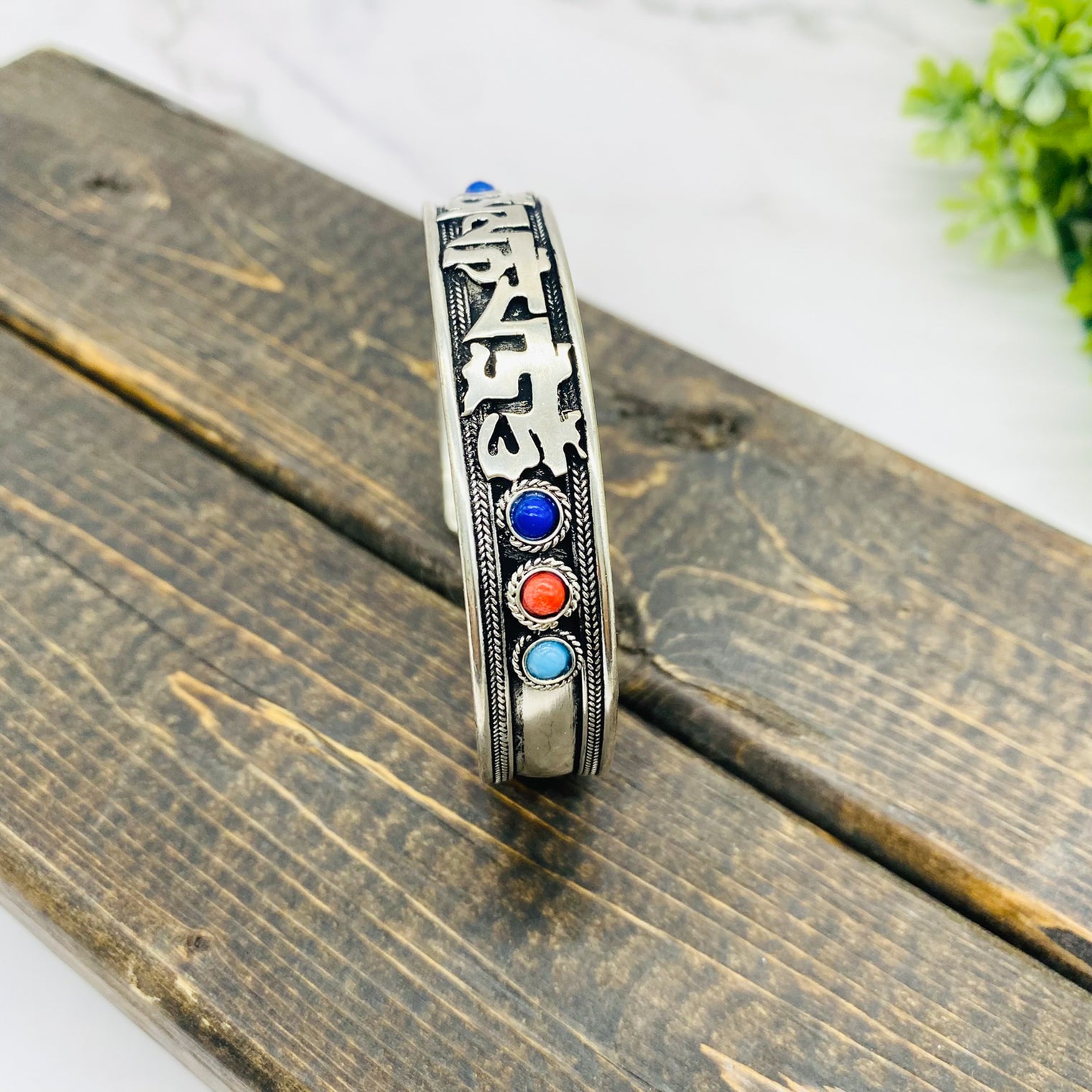 Filigree Handmade Cuff Bracelet with Healing Mantra