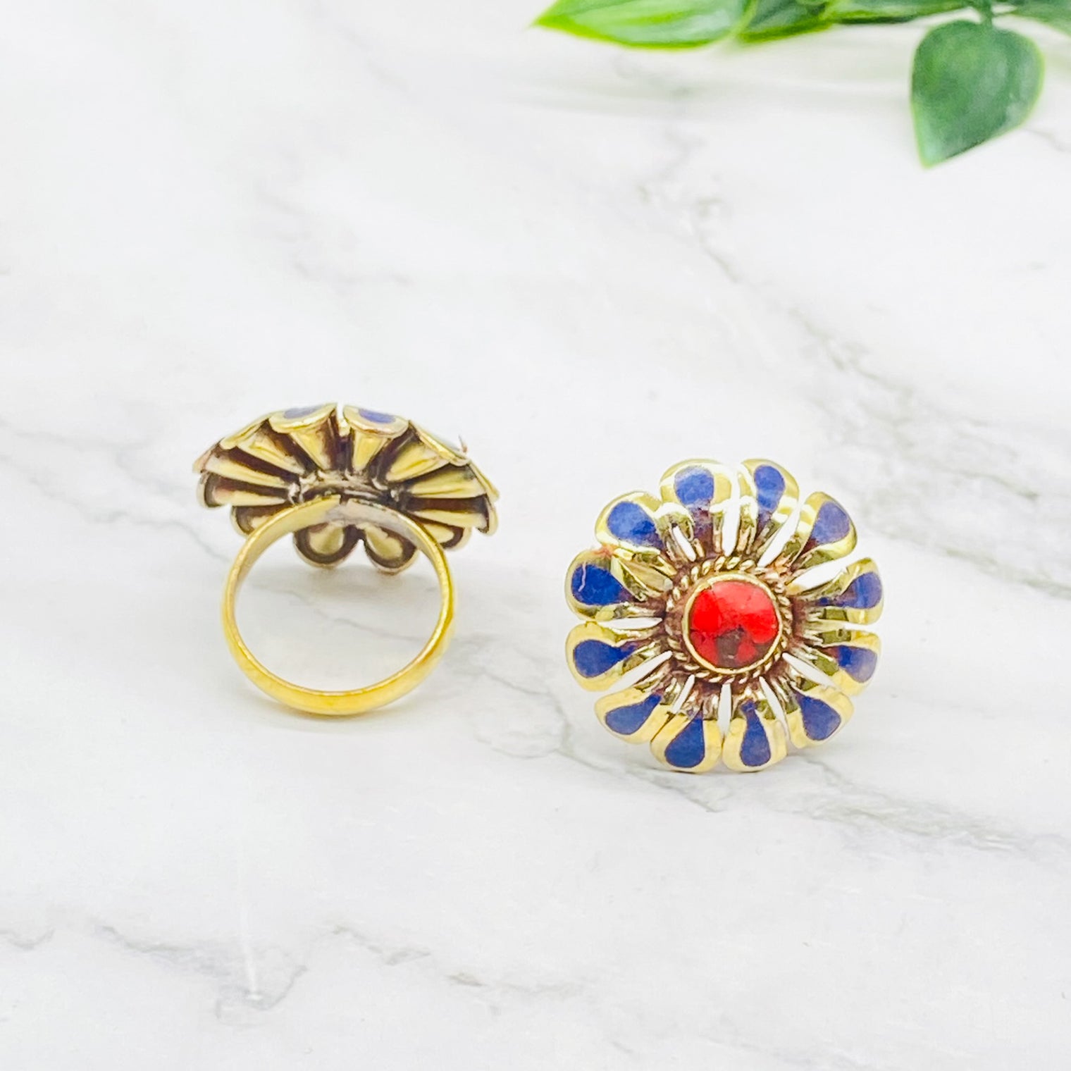 Gold Filled Handmade Rings, Bohemian Jewelry, Flower Design Rings, Gift For Mom, Statement Ring, Bohemian Style, Turquoise/Coral/Lapislazuli