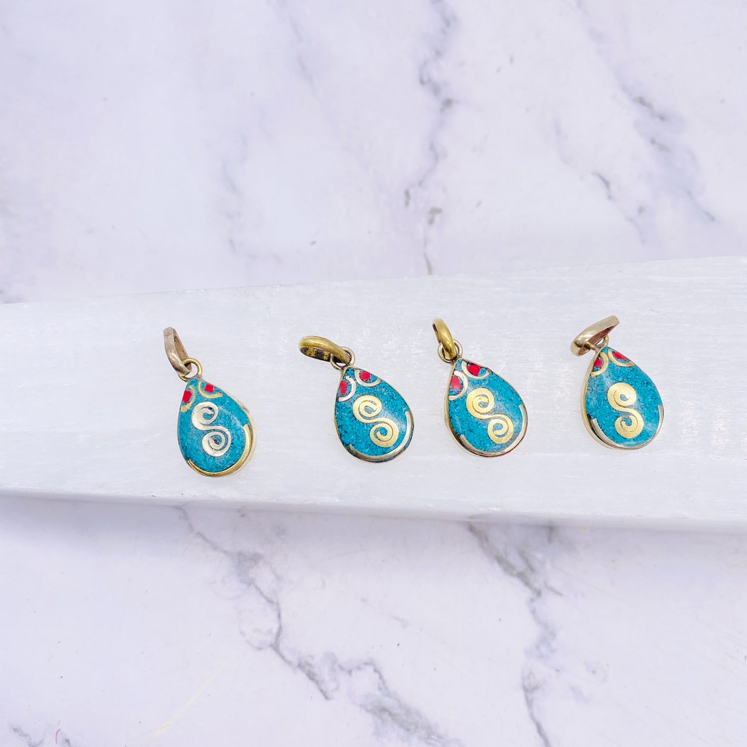 Bohemian Turquoise Coral Pendant , Vintage Charm, Small Boho Charms, Handmade Pendant, Nickel Free Jewelry, Vintage Charms