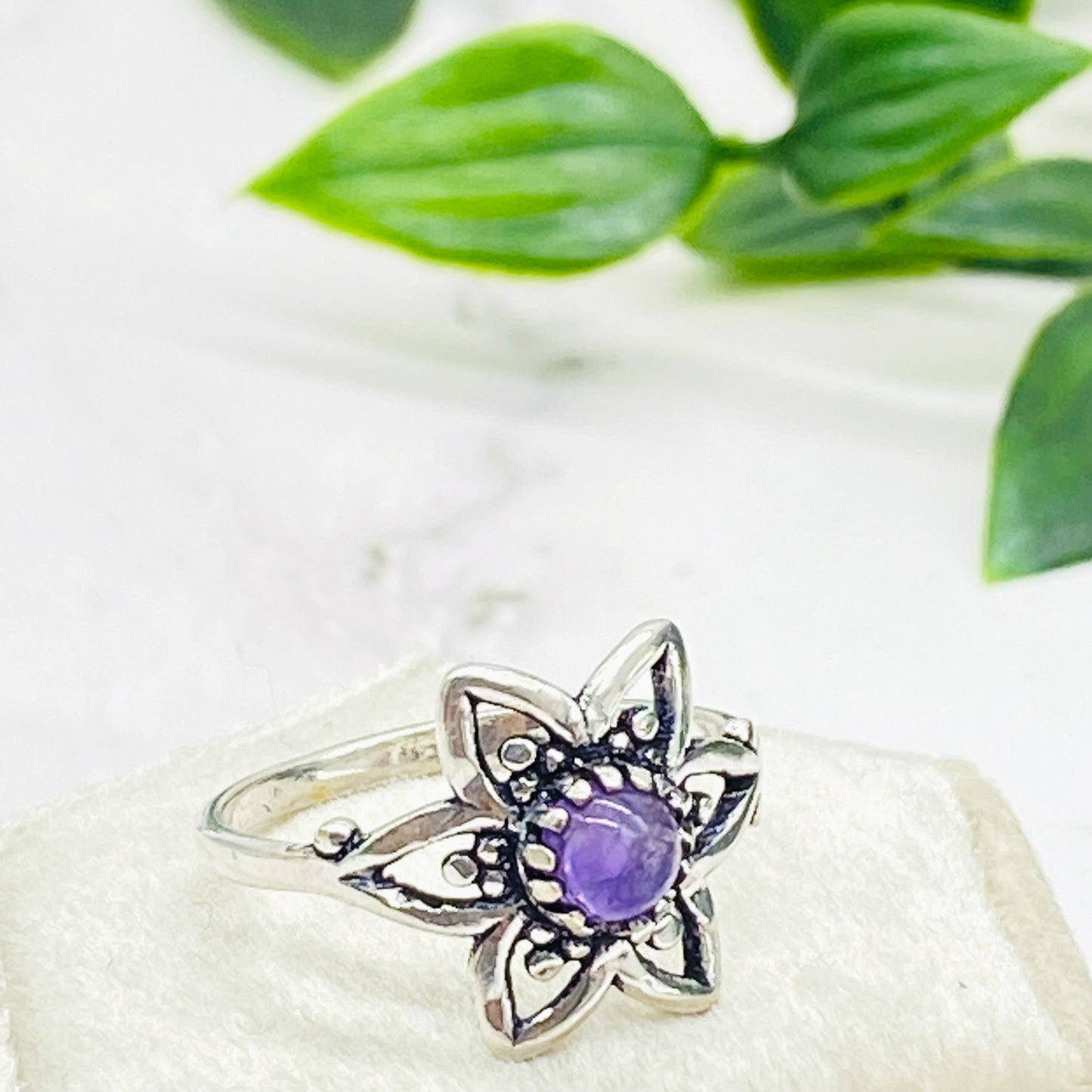 Flower Design Sterling Silver Ring, Crystal Silver Ring, Handmade Ring, Gift for Her, Gift for Mom, Statement Ring