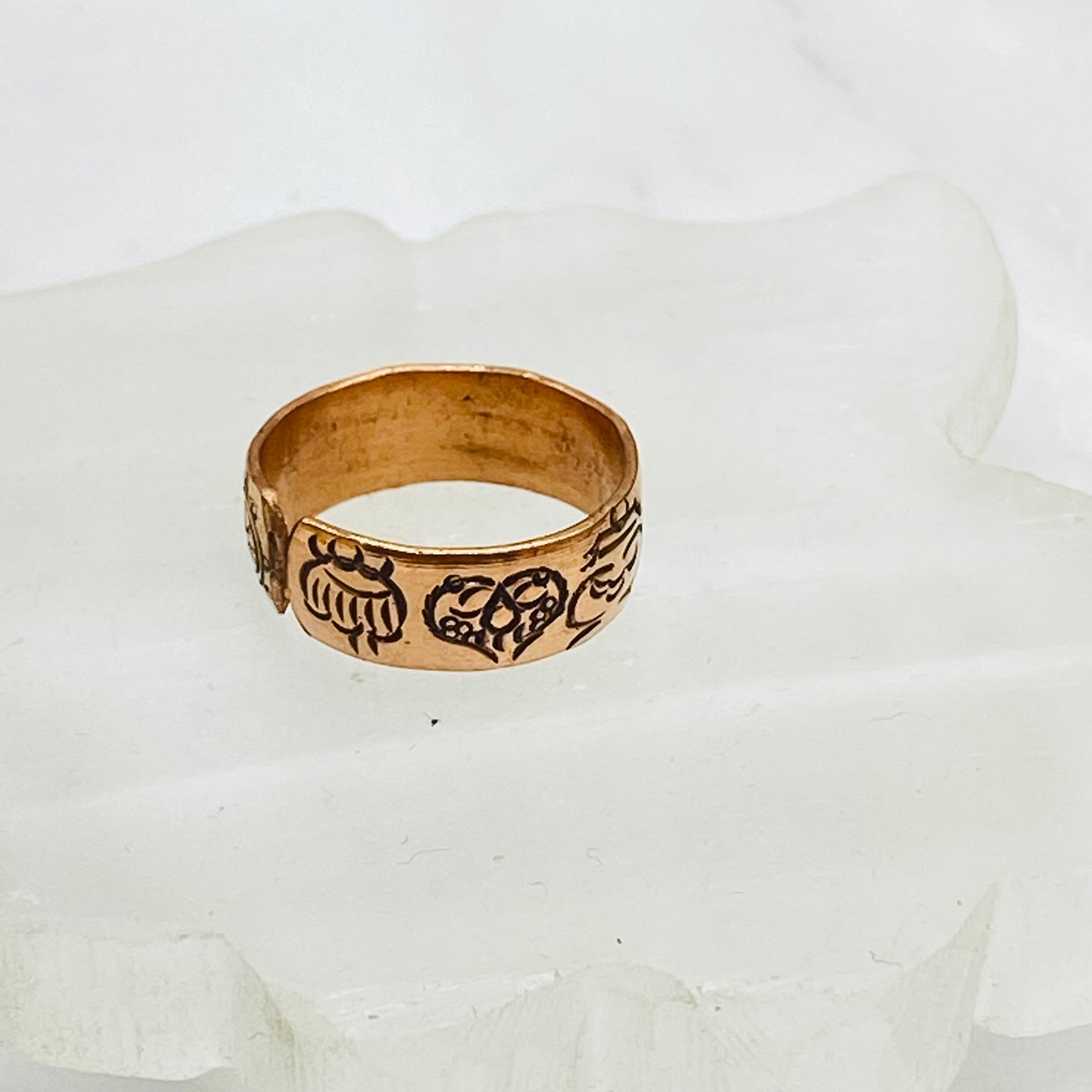 Copper Buddhist Ring, Adjustable Infinity ring, Thumb ring, Handmade Ashtamangala Ring from Nepal, Eight Auspicious Sign, Meditation Ring