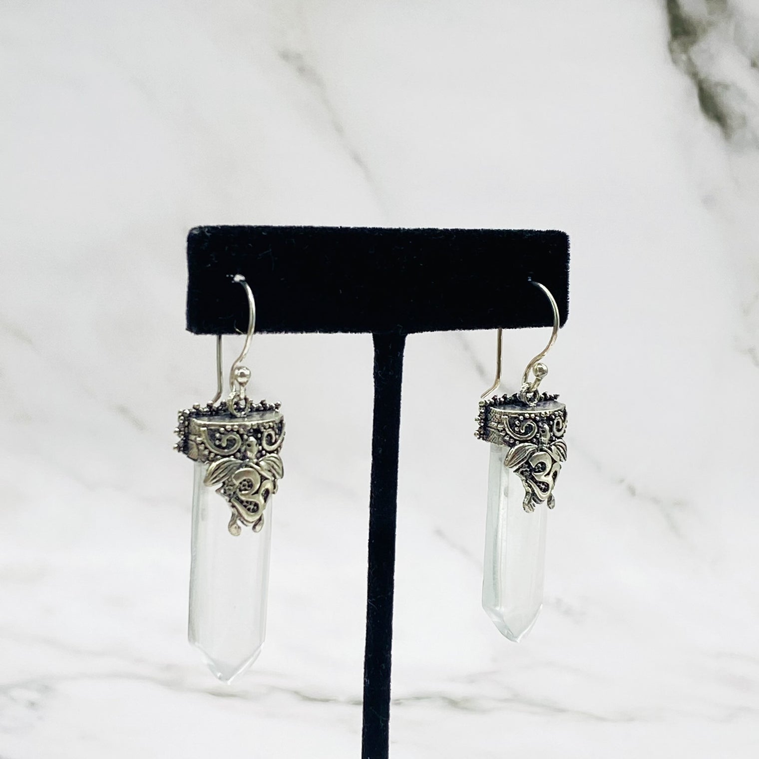 Silver Om Earrings, Handmade Silver Hoops, Silver Earrings, Gift For Her, Bohemian Earrings, Sterling Silver, Crystal Earrings