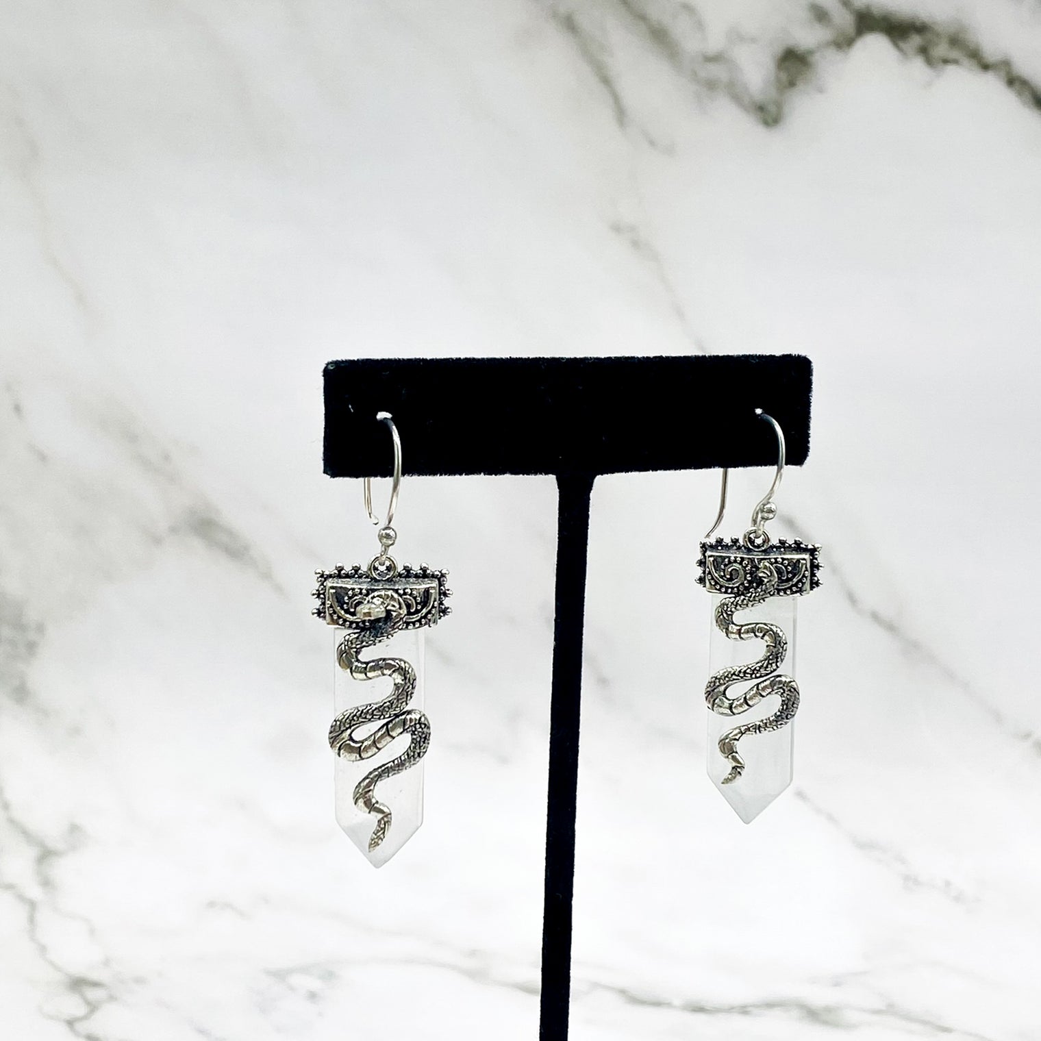 Snake Earring, Crystal Jewelry, Handmade Silver Earrings, Silver Hoops, Gift For Her, Dangle Earrings, Bohemian Jewelry, Statement Earring