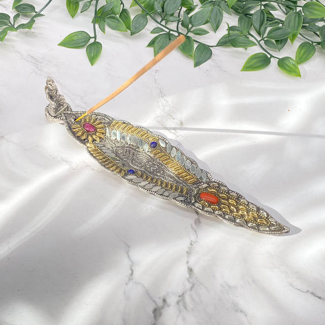 Buddha Metal Incense Burner, Colorful Buddha Incense Burner, Coral Malachite Cone Long Incense Burner,Meditation Tool