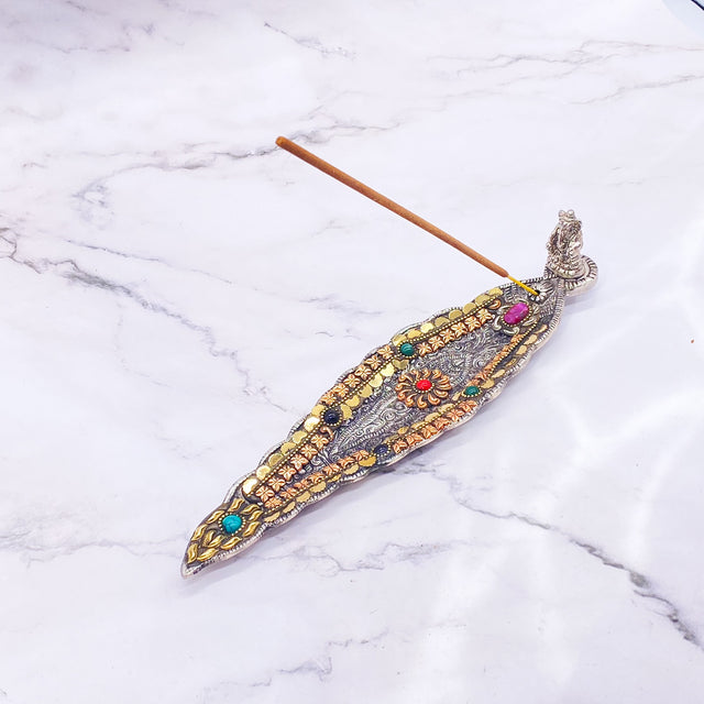 Leaf Style Ganesh Metal Incense Burner/ Holder, Long Incense Burner, Handmade Incense Stick Burner, House Warming Gifts