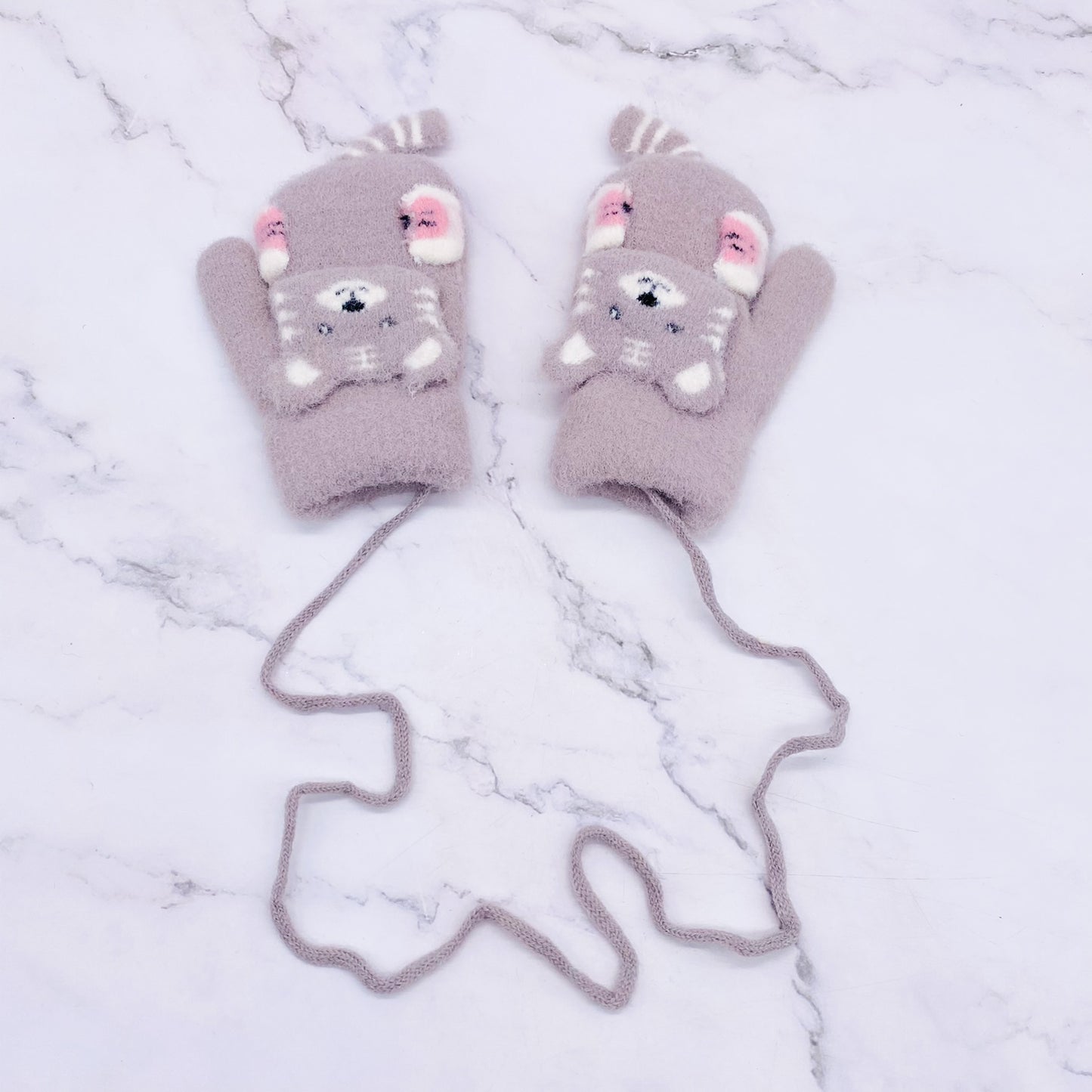 Fleece Lined Animal Lover Mittens/Gloves  with Strings
