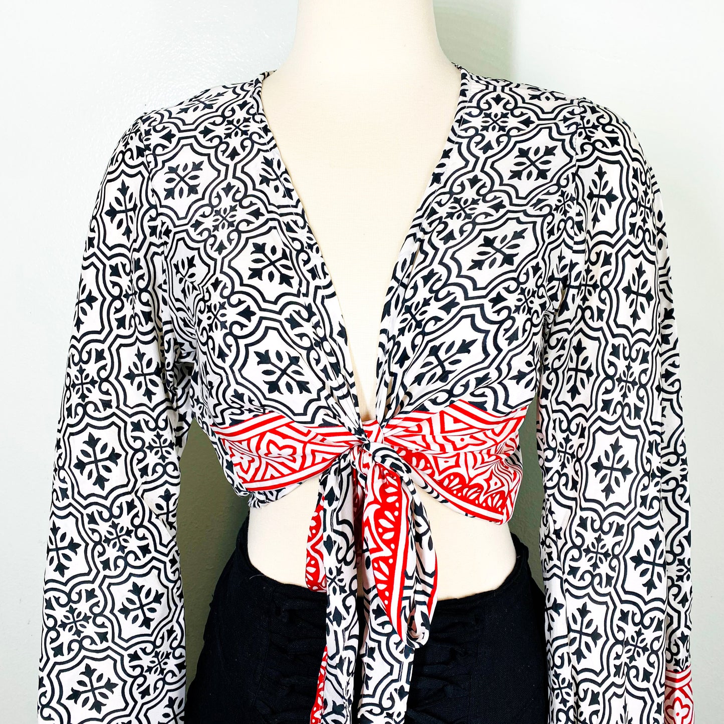 Recycled Silk Bell Sleeve Tie Top