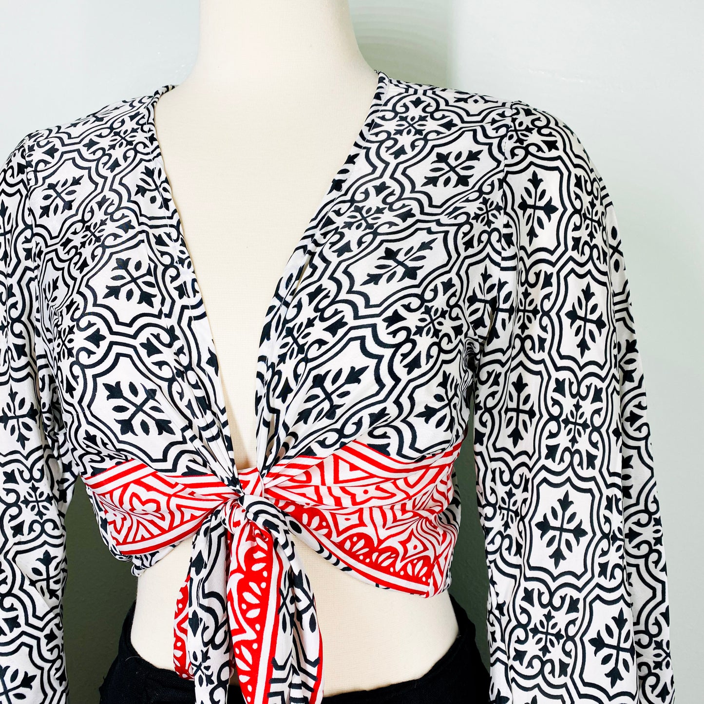 Recycled Silk Bell Sleeve Tie Top