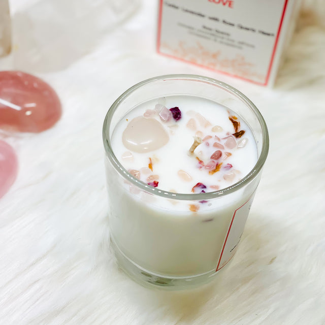 Lavender With Rose Quartz Heart Candle