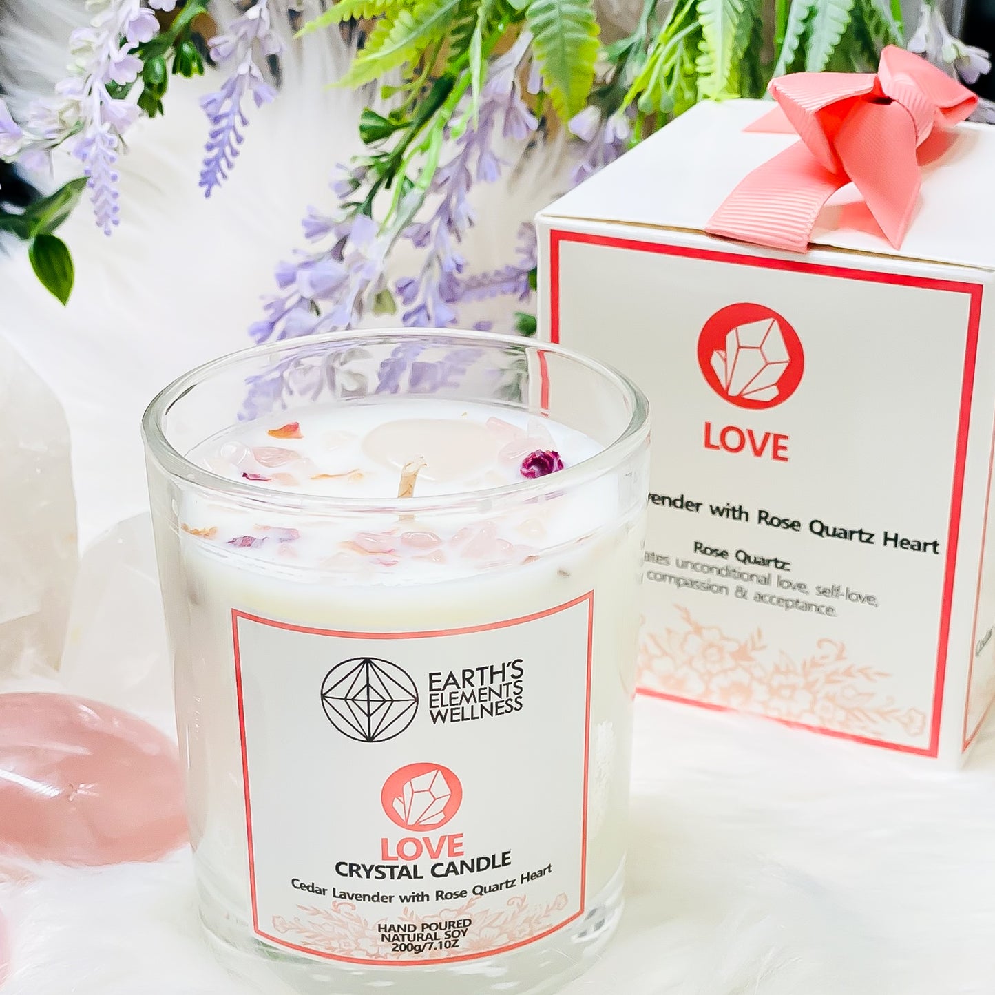 Lavender With Rose Quartz Heart Candle