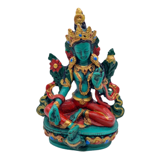 Tibetan Green Tara Resin Statue/Goddess of Compassion/Handmade Tara/Quan Yin Statue/Female Buddha/Buddhist Altar Idol/5 Inch Tall/Spiritual