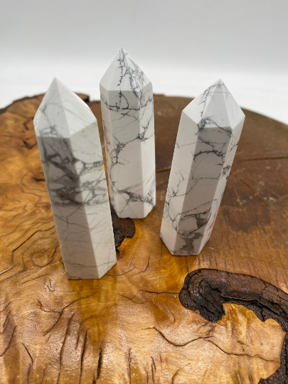 Natural Howlite Wand, Obelisk Crystal Point, Howlite Tower, Crystal Point, Howlite Polished Points, 3 inch Howlite Crystal for Creativity
