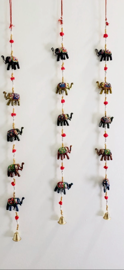 Elephant Windchime with Bells, Recycled  Elephant Hanging with Bells, Indian Vintage Elephant, Housewarming Gifts, Fengshui, Home Decor