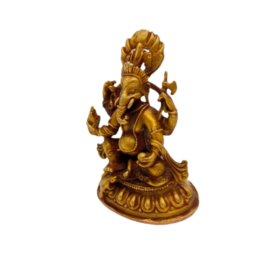 Gold Plated Ganesh Statue, Ganesha Figurine, God of Good luck, Brass Ganesh Idol, 3" Ganesha Copper Statue, Hindu God, Altar Decor, Vinayak