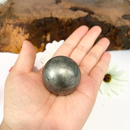 Polished Pyrite Sphere, 39mm Pyrite Crystal Ball, Crystal For Abundance, Good luck, Natural Pyrite Sphere, Stone for Memory, Reiki Healing