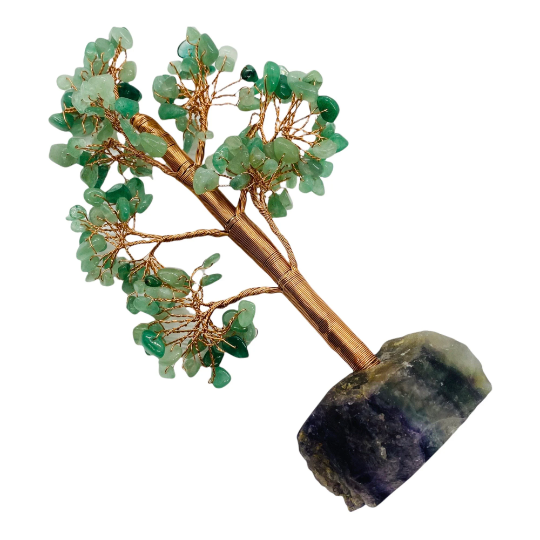 Crystal Prosperity Tree, 8 Inches Feng Shui Bonsai Tree, Copper Wired Rose Quartz, Citrine, Amethyst Money Tree with Fluorite Base