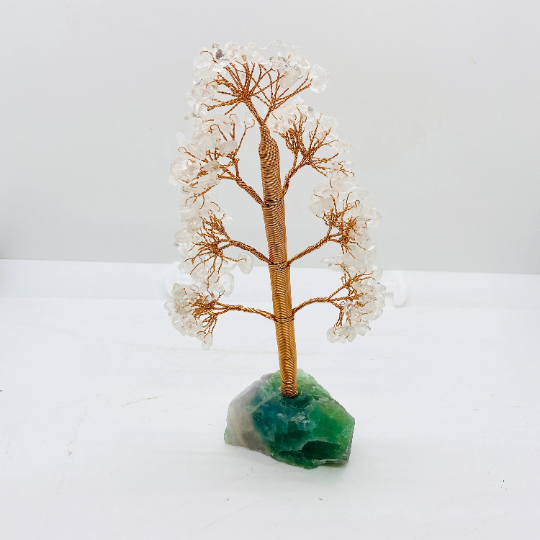 Crystal Prosperity Tree, 8 Inches Feng Shui Bonsai Tree, Copper Wired Rose Quartz, Citrine, Amethyst Money Tree with Fluorite Base