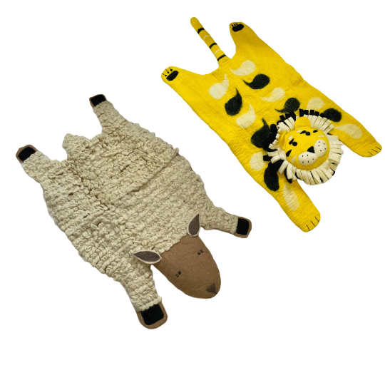 Felt Animals Rug, Wool Rug, Sheep , Fox, Wool Carpets, Nursery Decor, Kids Play Mat, Baby Bedroom Rug, Non Itchy Unique Rugs, Nursery Rug