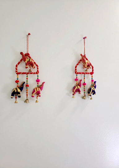 Handmade Elephant Hanging/ Elephant Hanging with Bells/ Elephant Decor/ Hanging Animal Chimes Mobile/ Wind Chimes/ Indian Hanging Elephant