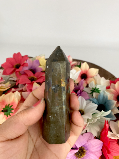 Pyrite Point, Iron Pyrite Tower, 198 gm Pyrite Wand, Pyrite Obelisk Crystal, 3.5 inches Pyrite, Chakra Tower, Protective Crystal