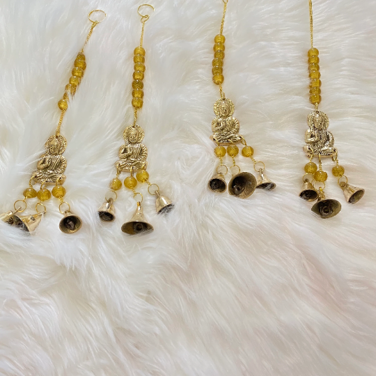 Brass Windchime with Buddha, Metal Blessing Buddha Hanging, Alter Decor, Handcrafted Wall Hanging, Home Decor, Bells and Beads, Sun catcher