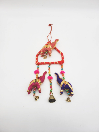 Handmade Elephant Hanging/ Elephant Hanging with Bells/ Elephant Decor/ Hanging Animal Chimes Mobile/ Wind Chimes/ Indian Hanging Elephant
