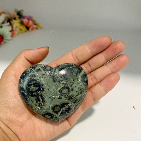 Kambaba Jasper Heart Crystal, Kambaba Heart, Healing Stone, Reiki Meditation, Palm Stone, Stone for Peace ,Tranquility, Crocodile Jasper