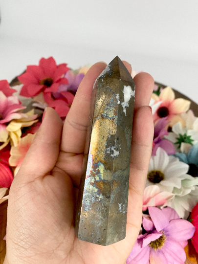 Pyrite Point, Iron Pyrite Tower, 198 gm Pyrite Wand, Pyrite Obelisk Crystal, 3.5 inches Pyrite, Chakra Tower, Protective Crystal