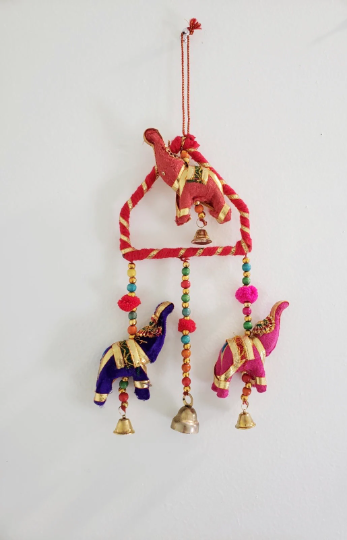 Handmade Elephant Hanging/ Elephant Hanging with Bells/ Elephant Decor/ Hanging Animal Chimes Mobile/ Wind Chimes/ Indian Hanging Elephant