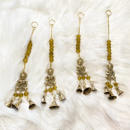 Brass Windchime with Buddha, Metal Blessing Buddha Hanging, Alter Decor, Handcrafted Wall Hanging, Home Decor, Bells and Beads, Sun catcher