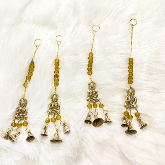 Brass Windchime with Buddha, Metal Blessing Buddha Hanging, Alter Decor, Handcrafted Wall Hanging, Home Decor, Bells and Beads, Sun catcher