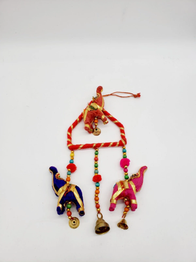 Handmade Elephant Hanging/ Elephant Hanging with Bells/ Elephant Decor/ Hanging Animal Chimes Mobile/ Wind Chimes/ Indian Hanging Elephant