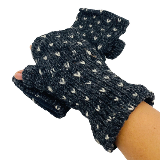 Gray Crocheted Hand Warmers with Fleece Lining from Nepal