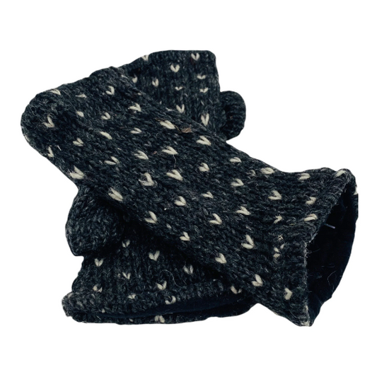 Gray Crocheted Hand Warmers with Fleece Lining from Nepal
