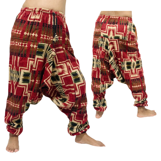 Winter Wool Pants, Merino Wool Baggy Pants, Unisex Trousers, Drop Crotch Yoga Pants, Men Harem Pants, Bohemian Warm Pants, Plaid Design