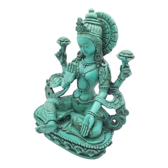 Lakshmi Statue,Goddess of Wealth,Hindu Goddess,Laxmi Statue,Resin,Handcarved Laxmi,God of Money,Fortune,Buddhist Diety,7 inch Colorful Laxmi