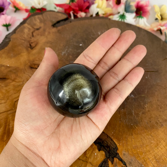 Silver Sheen Obsidian Sphere, 47mm Black Obsidian Crystal Ball, Polished, Healing Stone Decor, Gemstone for Clarity, Stone for Scorpio