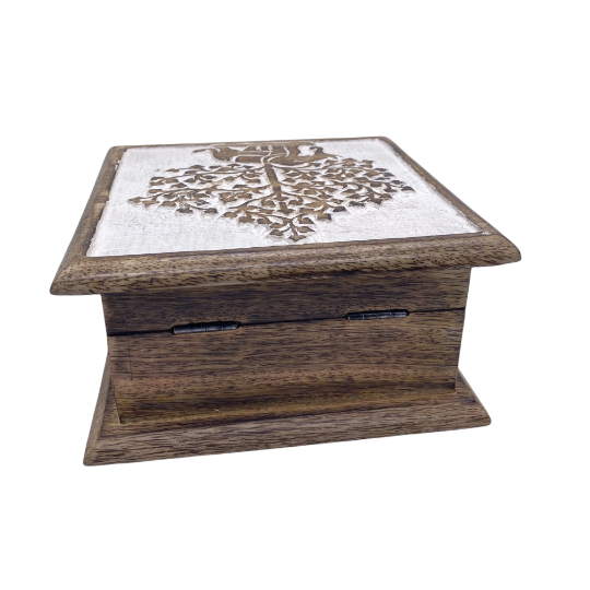 Handcarved Elephant Wooden Box, Storage Box, Elephant Gift Box, Tree of Life Altar Box, Jewelry Box, Good Luck Gifts, Crystal Storage Box