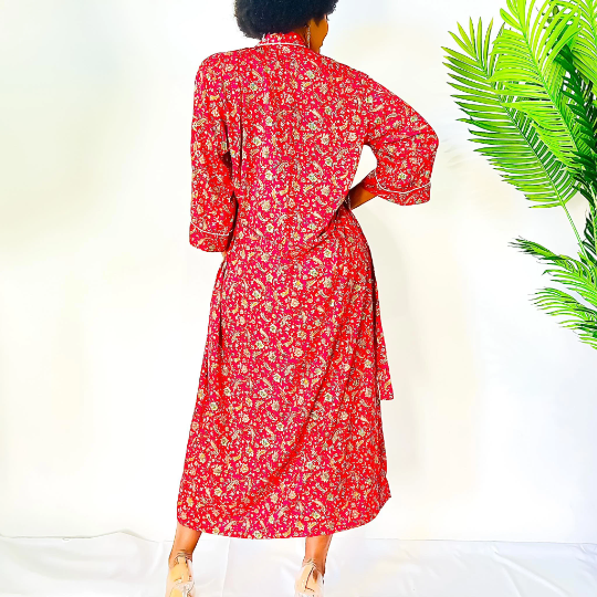 Floral Long Bohemian Kimono with Pockets