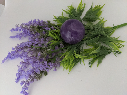 Amethyst Crystal Sphere with wooden Stand, Deep Purple Amethyst Ball, Round Amethyst Gemstone,Brazilian Amethyst Sphere,52MM Amethyst,Sphere