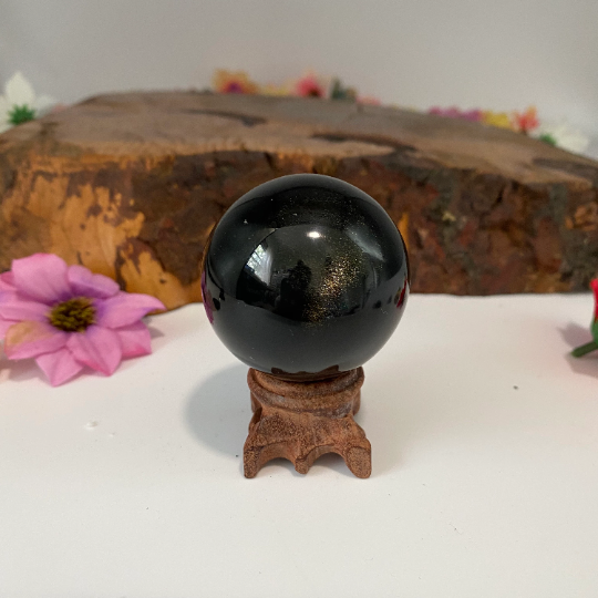 Silver Sheen Obsidian Sphere, 47mm Black Obsidian Crystal Ball, Polished, Healing Stone Decor, Gemstone for Clarity, Stone for Scorpio