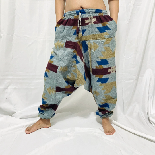 Handmade Multiprint Wool Pant, Wool Harem Pants from Nepal, Yoga Pants, Non Itchy Wool Pants for Winter, Warm Winter Pants, Winter Clothing