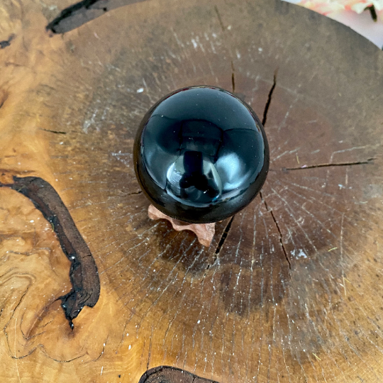 Silver Sheen Obsidian Sphere, 47mm Black Obsidian Crystal Ball, Polished, Healing Stone Decor, Gemstone for Clarity, Stone for Scorpio