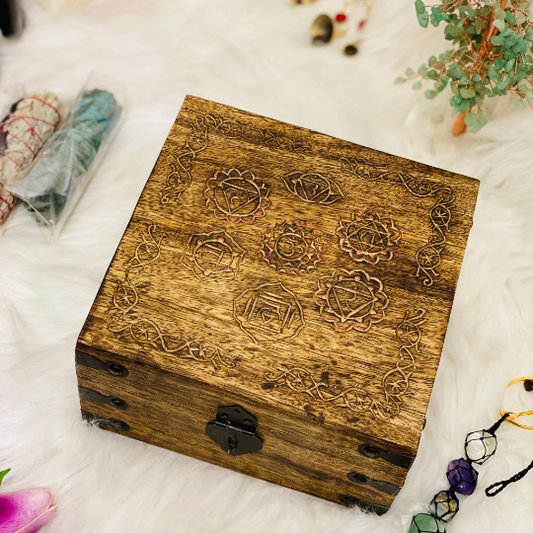 Wooden Chakra Carved Storage Box